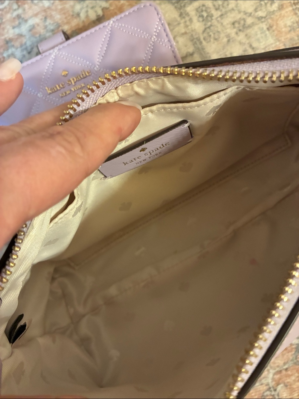 kate spade lavender quilted wallet with matching lavender saffiano shoulder bag - Picture 3 of 6